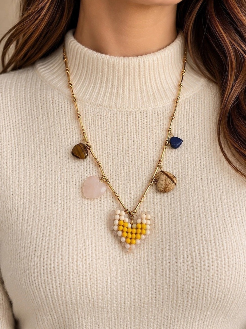 Anthropologie Beaded Heart Necklace 💛
